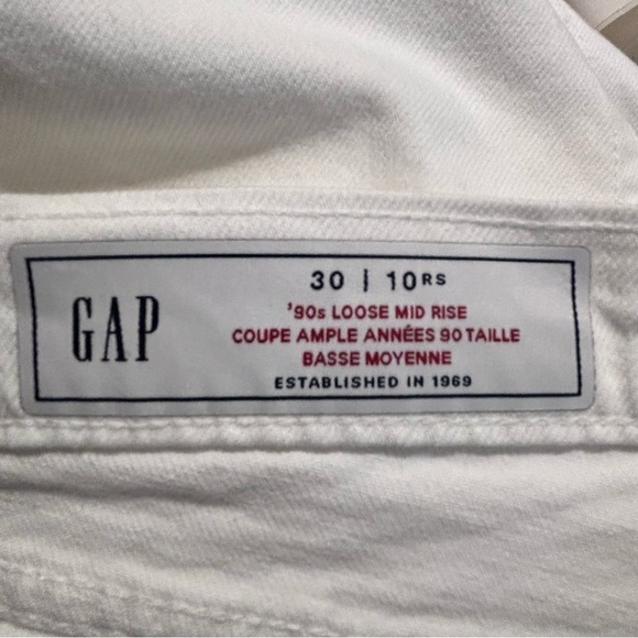 GAP Sz 30 90s Loose Mid Rise Raw Hem Slits 5 Pockets  White Jeans New with Tags - Picture 9 of 11